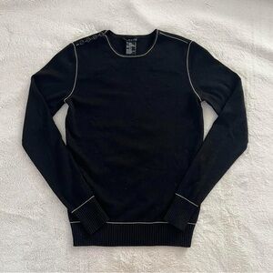 Theory Wool Crewneck Sweater with Contrast Seams and Button Detail